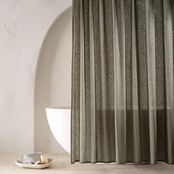 Casaluna Coastal Gray Linen Blend Shower Curtain 72" x 72" - Picture 1 of 6